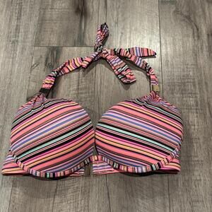 Victoria's Secret Swim The Hottie Halter 34DD Striped Bikini Top Underwire Coral